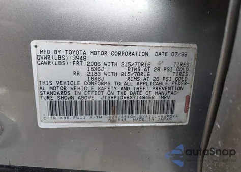 1999 Toyota Rav4 from USA, damaged, VIN JT3HP10V6X7149468